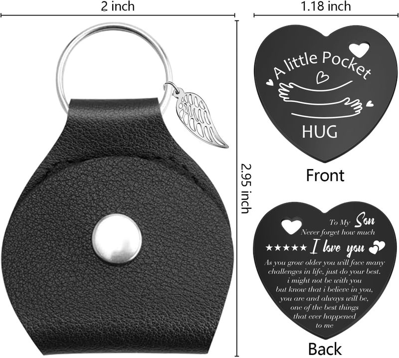 Lasimfa Black Stainless Steel Double-Sided Heart Shaped Token with Leather Bag Long Distance Relationship Valentine's Gift for Couples Boyfriend Girlfriend - Image 5